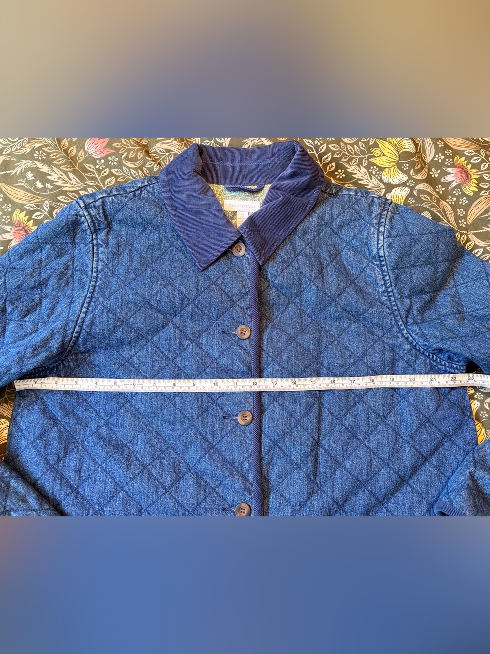 Charter Club Quilted Denim Chore Utility Jacket - Navy Blue - Printed Lining - Picture 9 of 10
